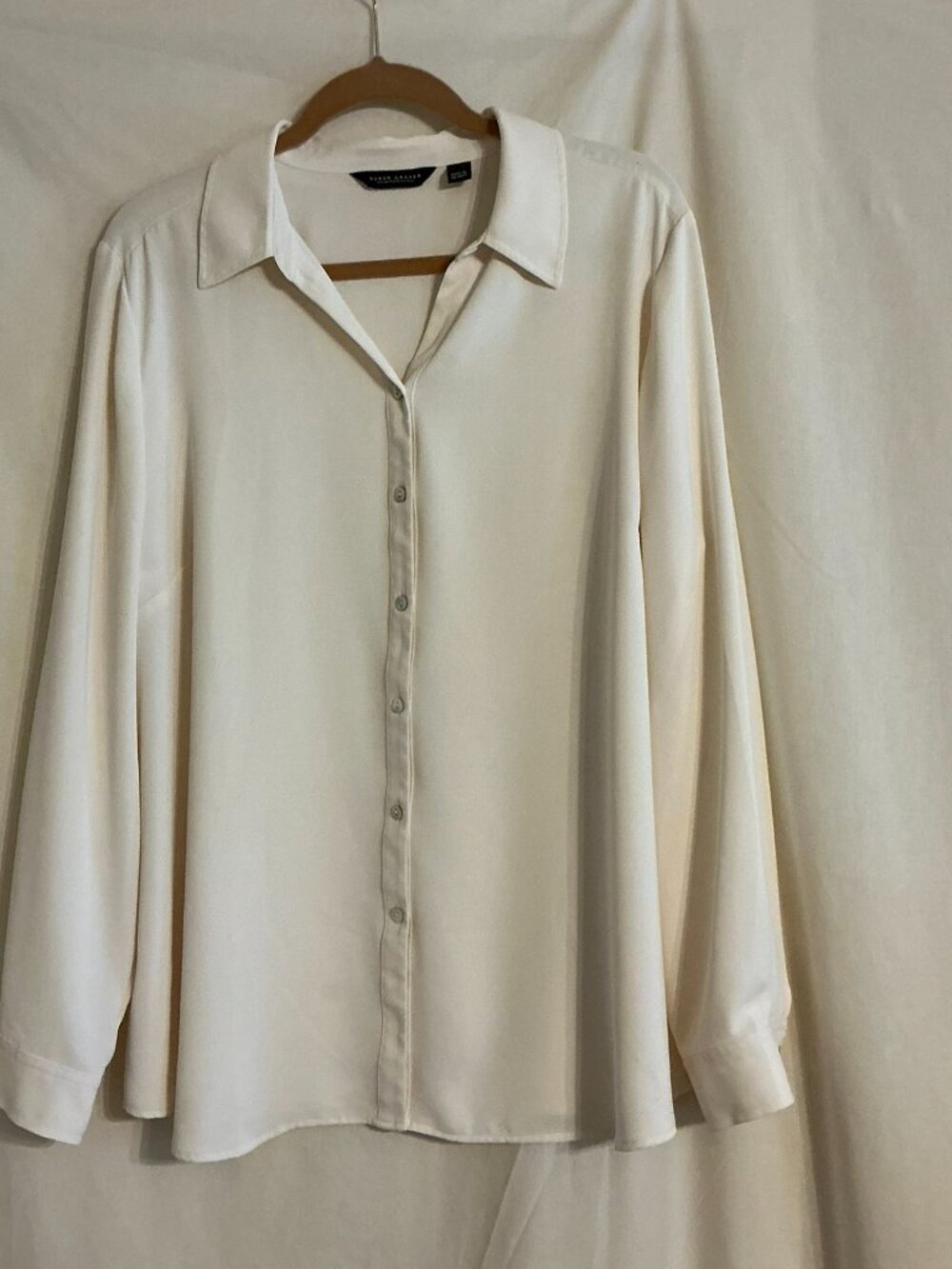 SUSAN GRAVER Women's CREAMY WHITE Collared Button-Down Long Sleeve Blouse 1X